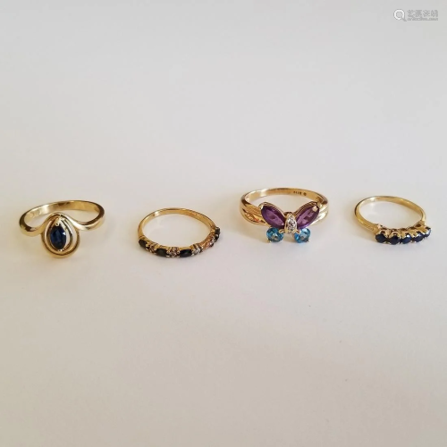 Collection of Four Multi-Stone, Yellow Gold Ri…