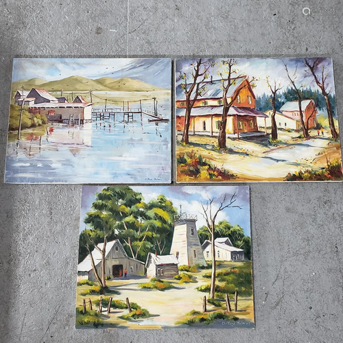 Three Unframed Oil on Canvas of Rural Lands…