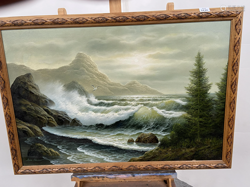 Framed Oil on Canvas Seascape, Signed …