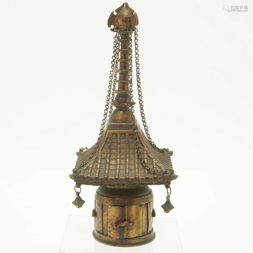 Tibetan Gilt Bronze Stupa.