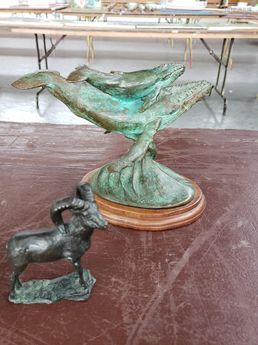 Bronze Figure of a Whale and Calf, Together …