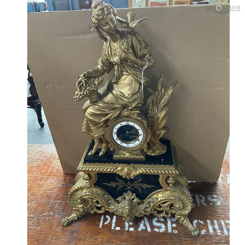 French Ormolu and Black Slate Mantle Clock.