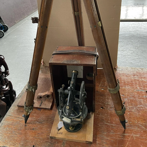 Engineer Survey Tool in Wood Case with a Tripod