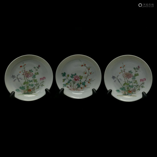 Three Chinese Famille Rose Plates.