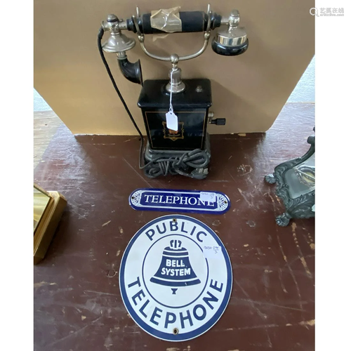 Danish 'Jydsk' Table Telephone and Two Ename…