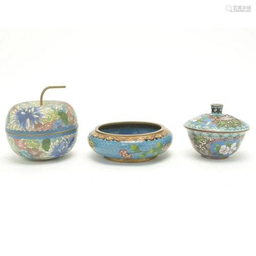 Three Chinese Cloisonne Items.