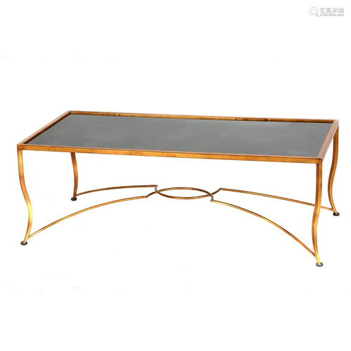 Gilt Metal Coffee Table with Inset Black Gla…