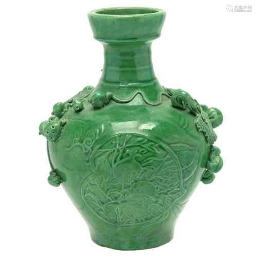 Green Glaze Molded Grape Vase Dao Guang M…