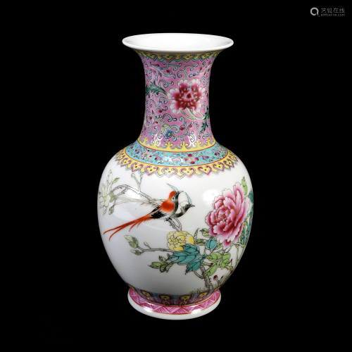 20th Century Chinese Famile Rose Vase.