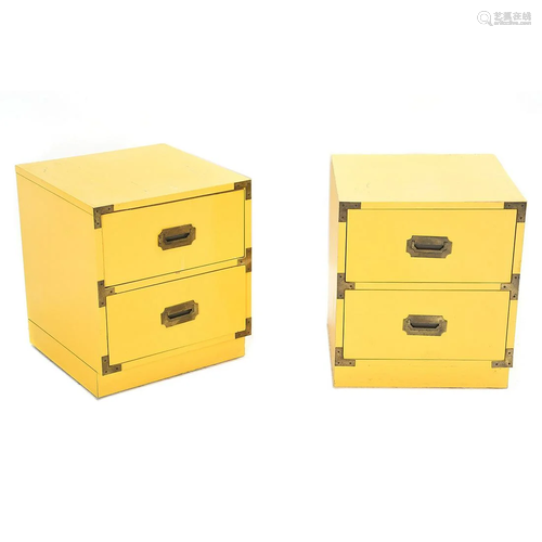 Pair of Two Drawer Yellow Painted Campaign …