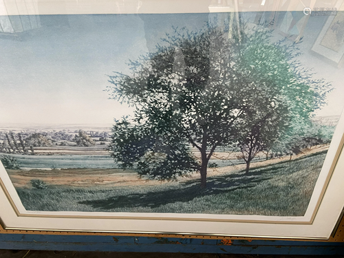 Framed Colored Engraving, 'Emerald Hills',…