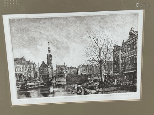 Framed Etching, 'Amsterdam' Signed Lower…