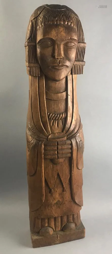 American Folk Art Wood Carving of a Woman