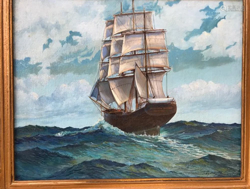 Signed Sydney Laurence, Barque at Sea