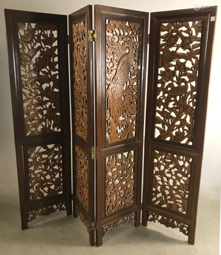 Chinese Carved 4 Panel Screen