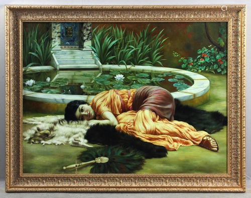 19thC Style, Girl on Rug, Oil on Canvas