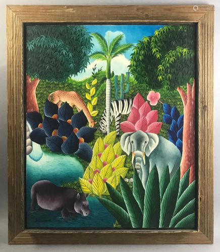 L Dumond, Jungle Animals, Oil on Canvas