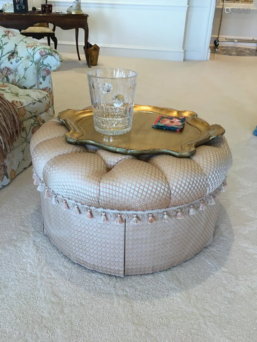 Custom Upholstered Ottoman with Tray