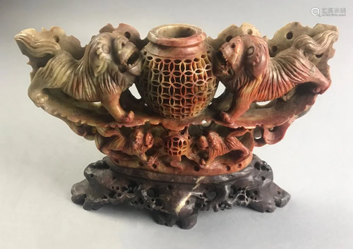 Chinese Hardstone Foo Dogs Censer