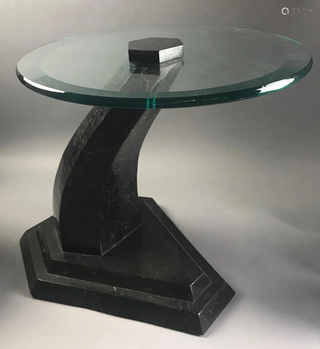 Small Modern Glass Top Marble Table