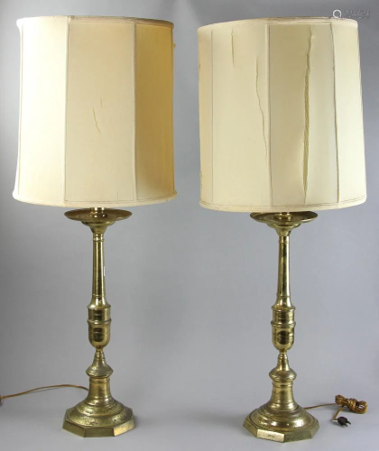 Pair of Antique Brass Candlestick Lamps