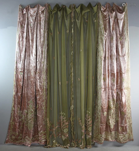 Group of Embroidered Curtain Panels