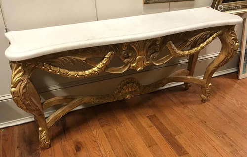 Continental Marble Top Giltwood Console Table