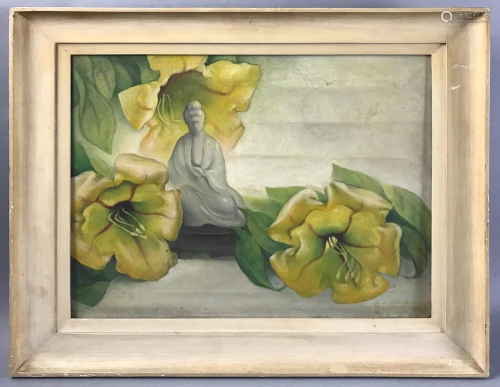 Still Life of Buddha Figurine, Oil on Canvas