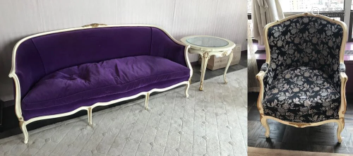Sofa with Purple Velvet Upholstery, Table a…