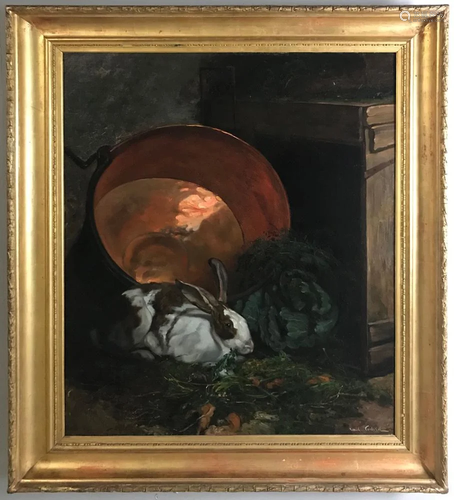 Signed Emil Carlsen, Copper Pot and Rabbit