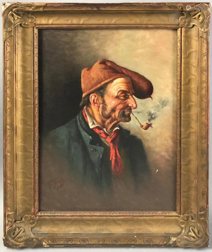 Antonio Greppi, Man Smoking Pipe, Oil on Board