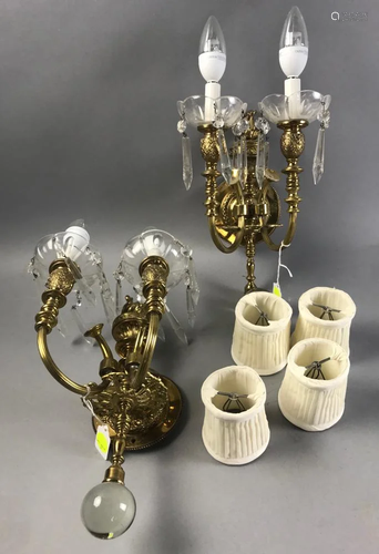 Pair of Fancy Antique Brass Wall Sconces