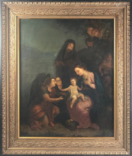 18thC Mary with Baby Jesus, Oil on Canvas