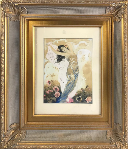 Jackeret Signed, Art Nouveau Woman, Waterc…