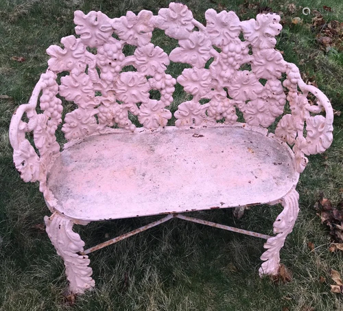 Victorian Style Cast Iron Pink Painted Bench