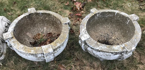 Pair of Painted Cement Low Garden Urns