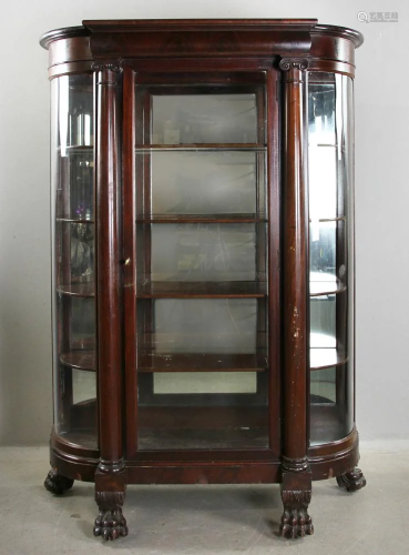Victorian Mahogany Curved Glass China Cabinet