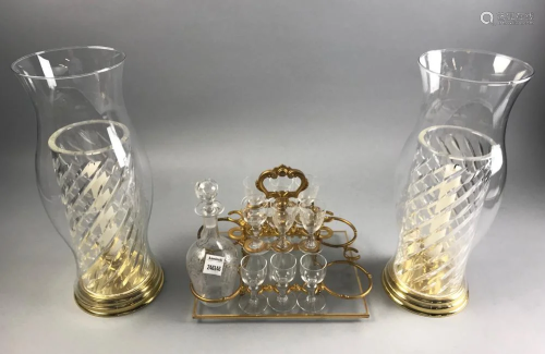 Baccarat Decanter and Glasses, Brass Candle…