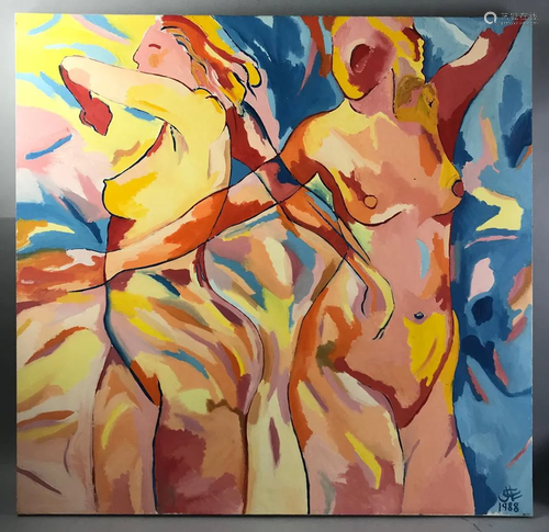 Chase Langford, Two Nude Women, Oil on Ca…