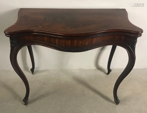 19thC French Flame Mahogany Card Table