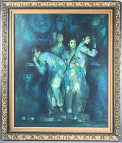 Harlequins in Blue, Oil on Canvas