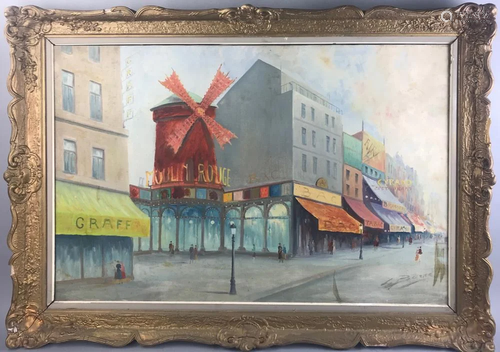 Signed Bazze, Moulin Rouge, Oil on Can…