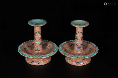 A PASTEL  FLOWER  CANDLESTICK  IN  QIANLONG PERIOD