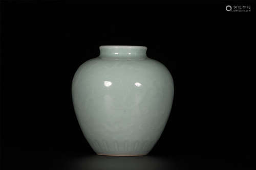 A  LAVENDER GREY  GLAZE  TAIBAI  POT DARKLY CARVED  DRAGON  PATTERNS  IN  QIANLONG  PERIOD