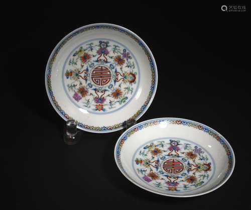 A PAIR  OF  OVERGLAZED PLATES  WITH  BABAO  PATTERNS   IN  DAOGUANG  PERIOD