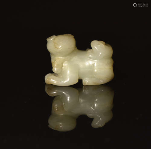 WHITE JADE  DOUBLE  BEASTS  IN  MING  DYNASTY