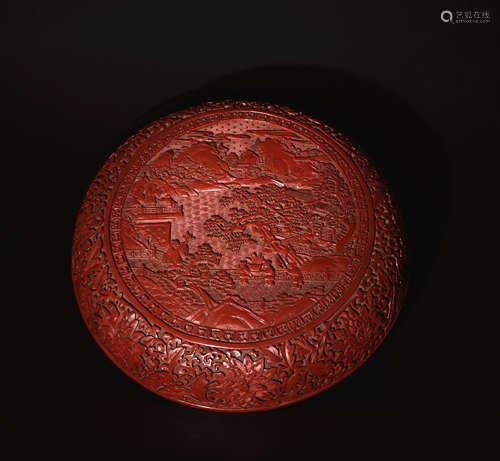 A  LACQUER  CARVED  HOLDING  BOX  WITH  LANDSCAPE   PATTERNS IN  MING  DYNASTY