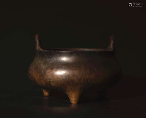 A  COPPER INCENSE  BURNER  WITH  EARS  IN  MING  DYNASTY