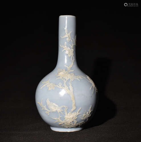 A  BLUE  GLAZE  VASE  PAINTED  FLOWERS  AND   BIRDS  IN  GUANGXU   PERIOD