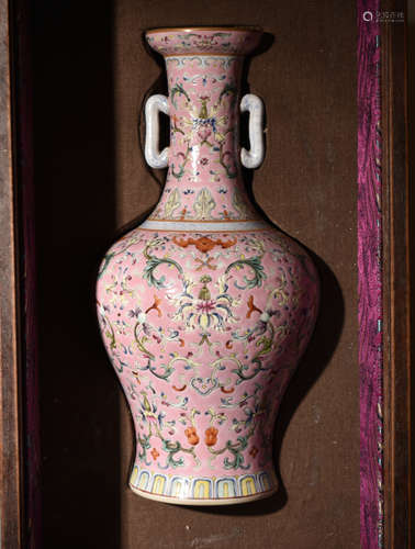 A  PASTEL  FLOWER   VASE  IN  QIANLONG  PERIOD